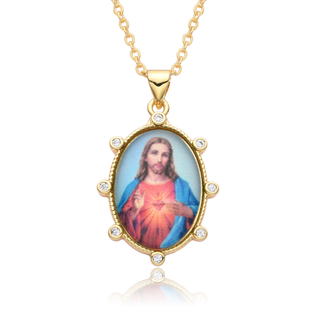 Colgante de retrato retro, joyería para mujer, collar con colgante, joyería de cobre, collar de la Virgen María  COPN/32-126