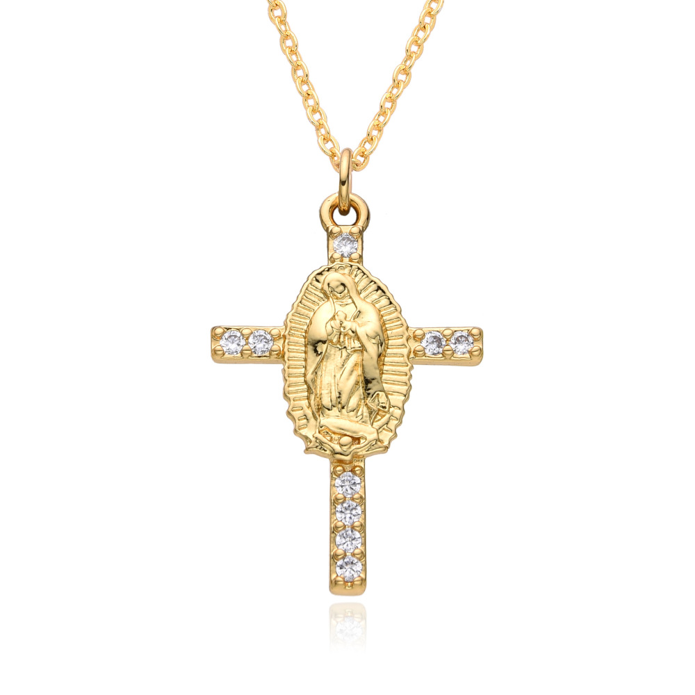 Collar de joyería religiosa de cobre con micropavé de circonitas y collar de la Virgen María  COPN/32-134