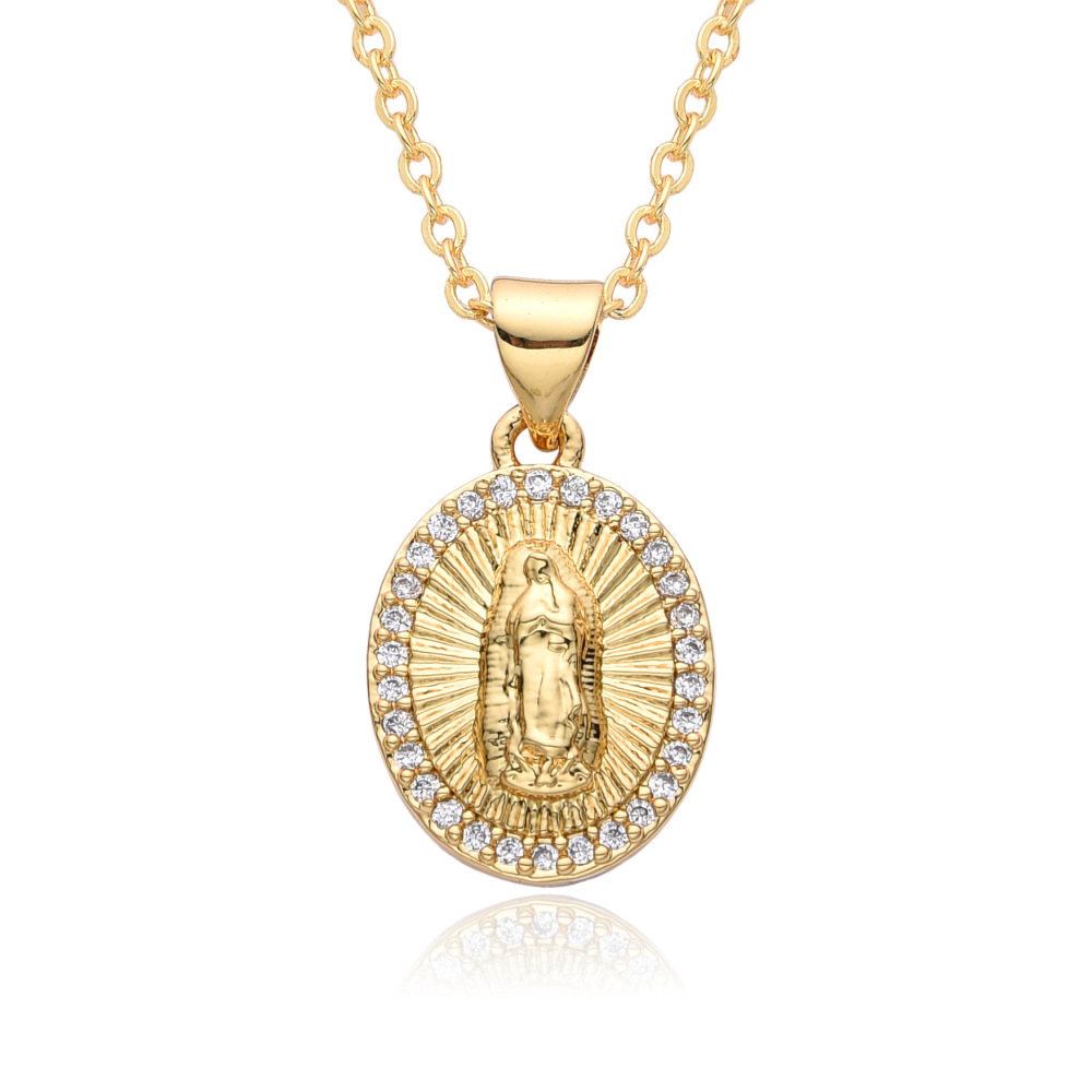 Joyería religiosa de cobre, colgante de circonita micropavé, joyería para mujer, collar de la Virgen María  COPN-129