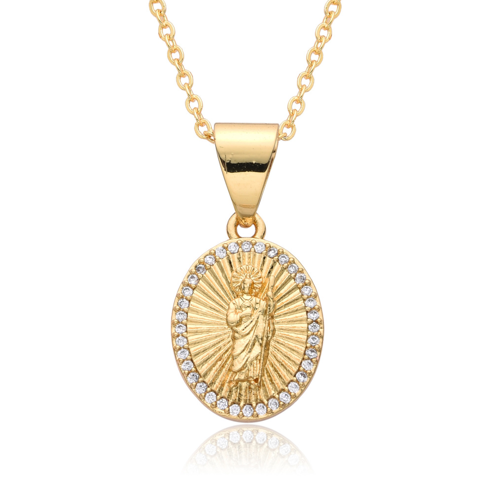 Joyería religiosa de cobre, colgante de circonita micropavé, joyería para mujer, collar de la Virgen María  COPN-129