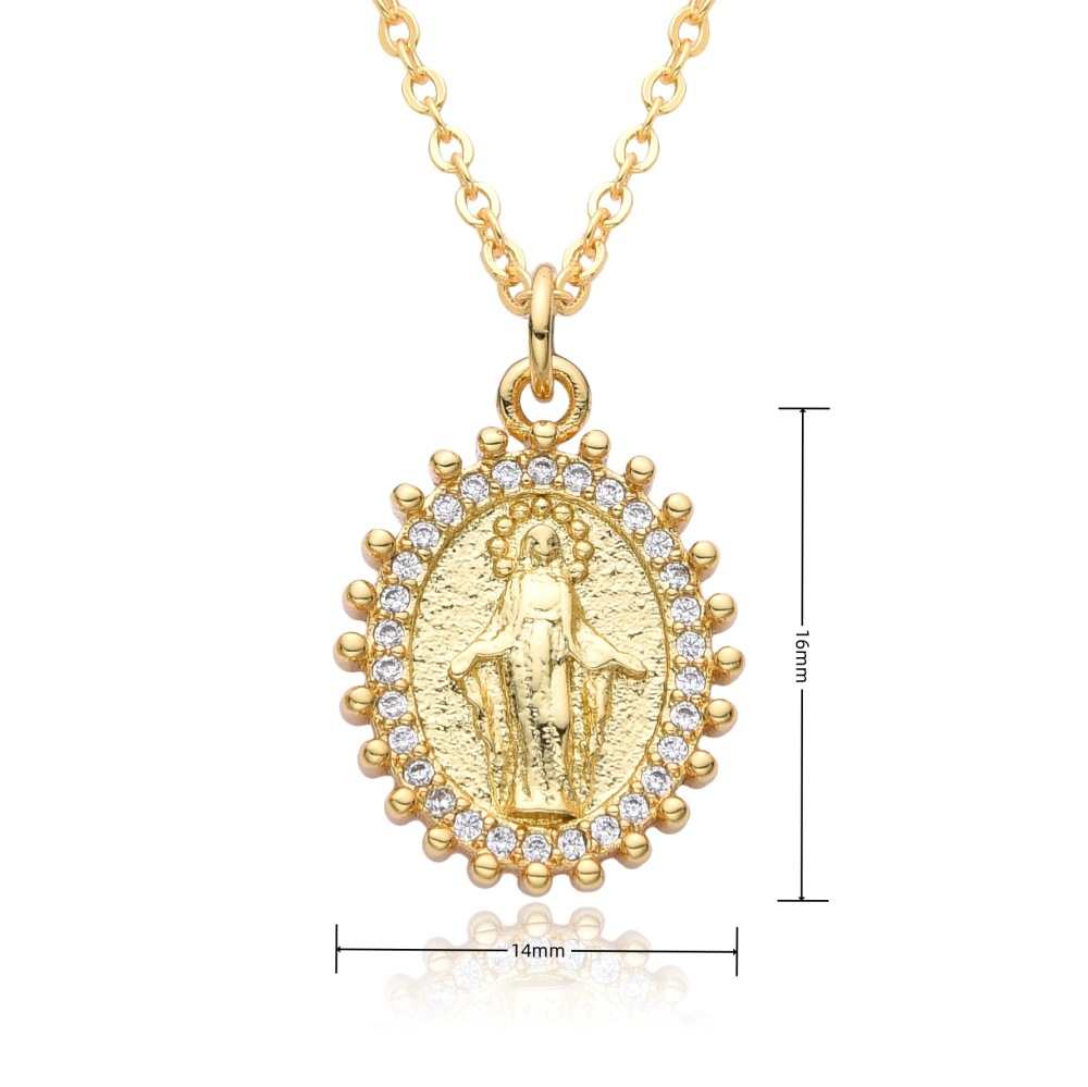 Joyería religiosa de cobre, colgante de circonita micropavé, joyería para mujer, collar de la Virgen María  COPN/32-129