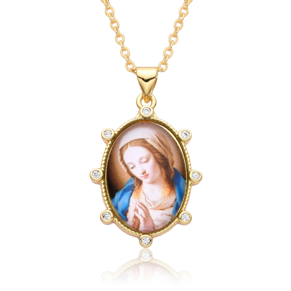 Colgante de retrato retro, joyería para mujer, collar con colgante, joyería de cobre, collar de la Virgen María  COPN/32-126