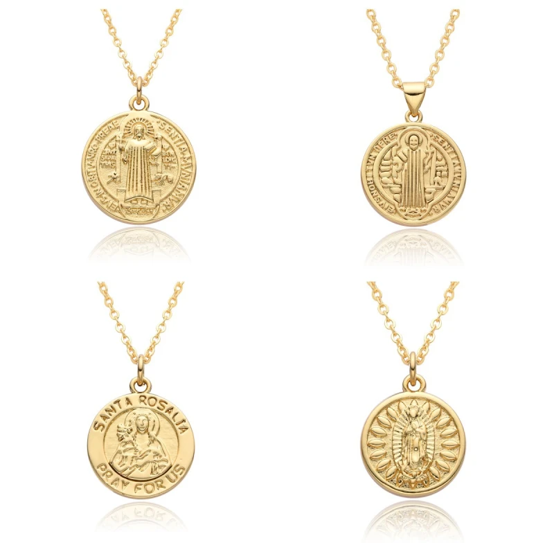 Joyería colgante de cobre religioso, collar de medalla, Dios Jesús, collar de santa Virgen María  COPN/32-133