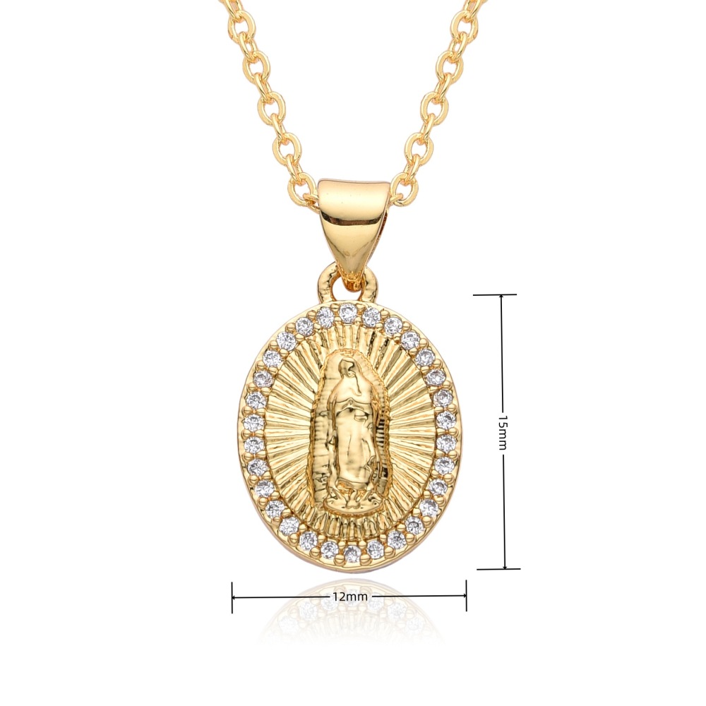 Joyería religiosa de cobre, colgante de circonita micropavé, joyería para mujer, collar de la Virgen María  COPN-129