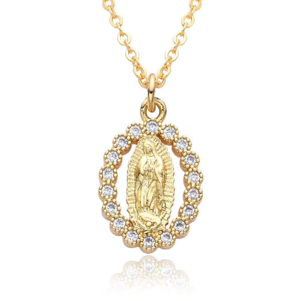 Joyería religiosa de cobre, colgante de circonita micropavé, joyería para mujer, collar de la Virgen María  COPN/32-129
