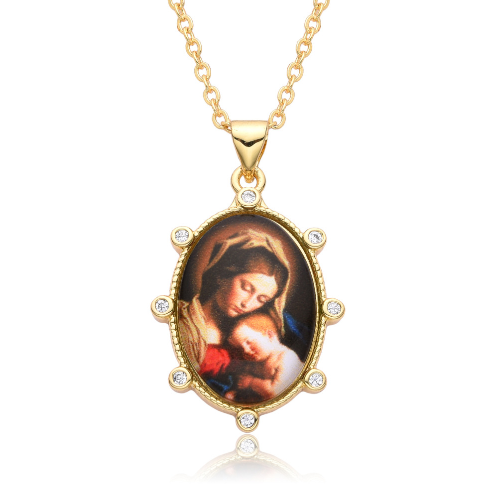 Colgante de retrato retro, joyería para mujer, collar con colgante, joyería de cobre, collar de la Virgen María  COPN/32-126