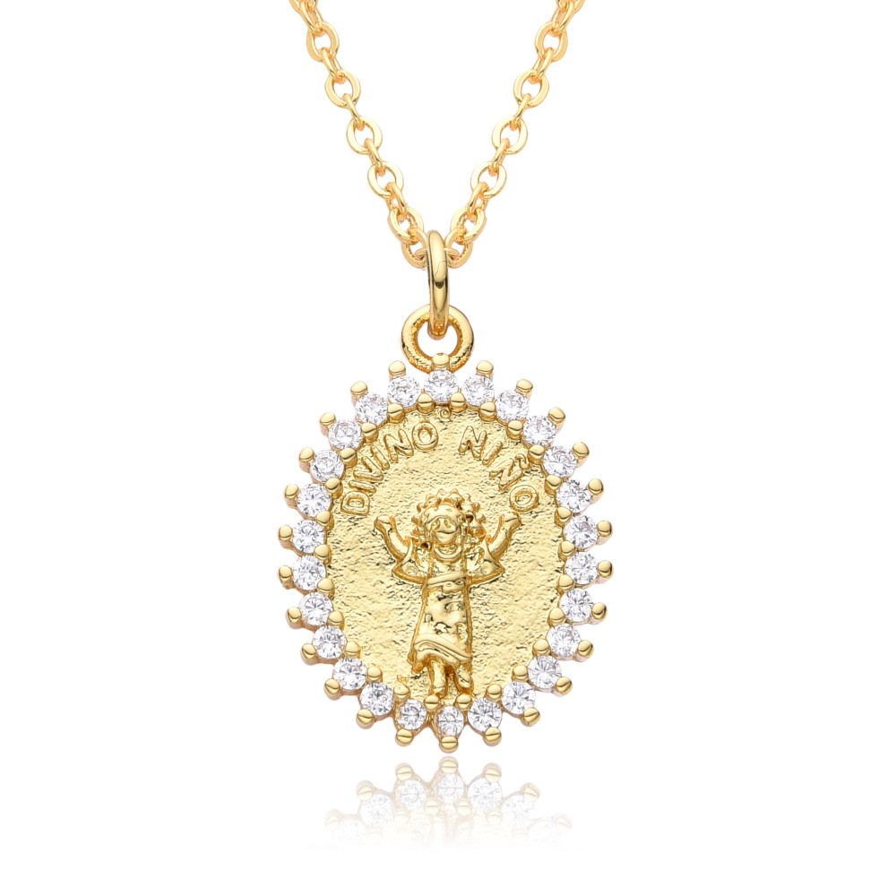 Joyería religiosa de cobre, colgante de circonita micropavé, joyería para mujer, collar de la Virgen María  COPN/32-129