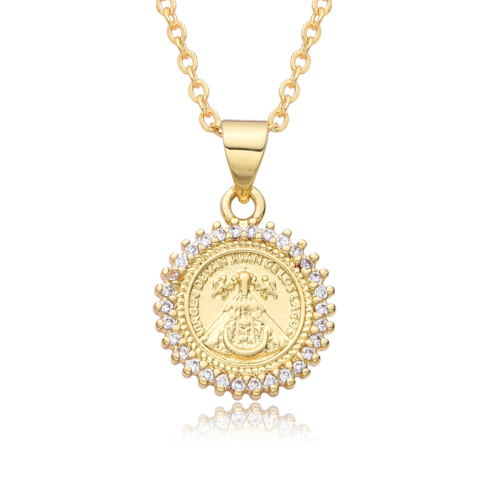 Joyería religiosa de cobre, colgante de circonita micropavé, joyería para mujer, collar de la Virgen María  COPN-129