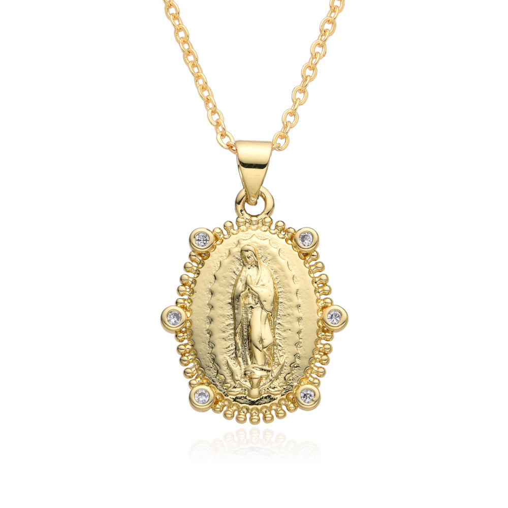 Collar de joyería religiosa de cobre con micropavé de circonitas y collar de la Virgen María  COPN/32-134