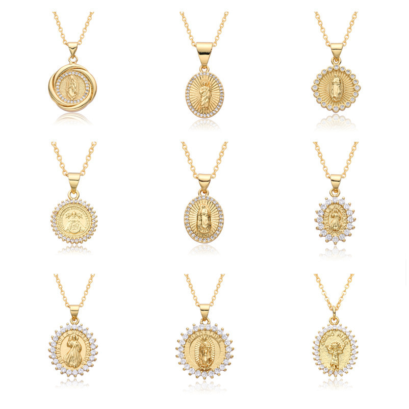 Joyería religiosa de cobre, colgante de circonita micropavé, joyería para mujer, collar de la Virgen María  COPN-129