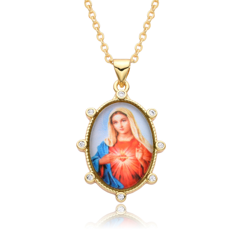 Colgante de retrato retro, joyería para mujer, collar con colgante, joyería de cobre, collar de la Virgen María  COPN/32-126