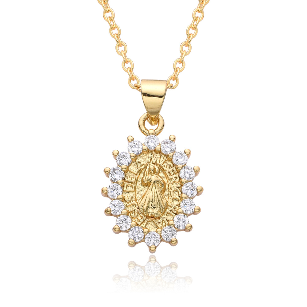 Joyería religiosa de cobre, colgante de circonita micropavé, joyería para mujer, collar de la Virgen María  COPN-129