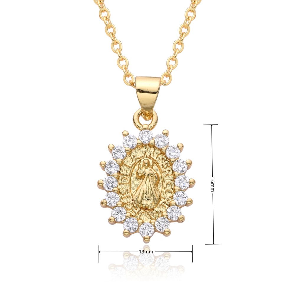 Joyería religiosa de cobre, colgante de circonita micropavé, joyería para mujer, collar de la Virgen María  COPN-129
