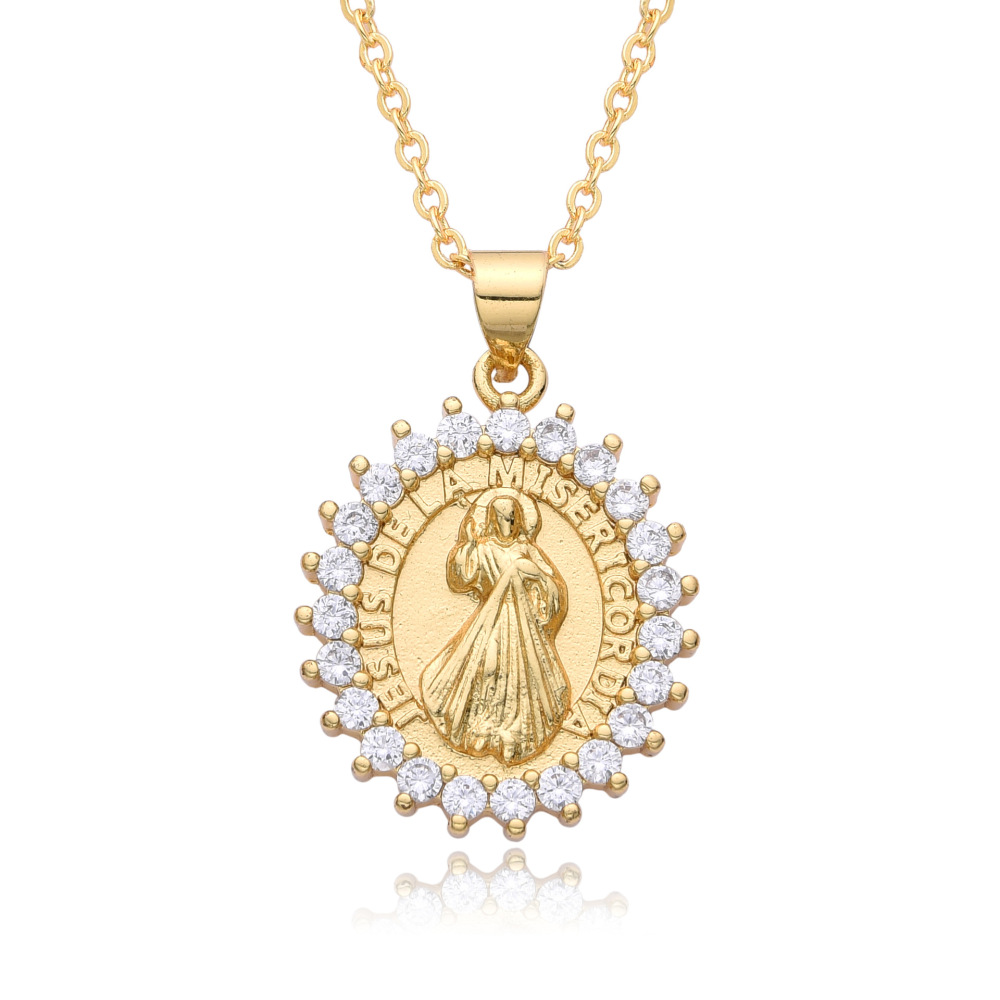 Joyería religiosa de cobre, colgante de circonita micropavé, joyería para mujer, collar de la Virgen María  COPN-129