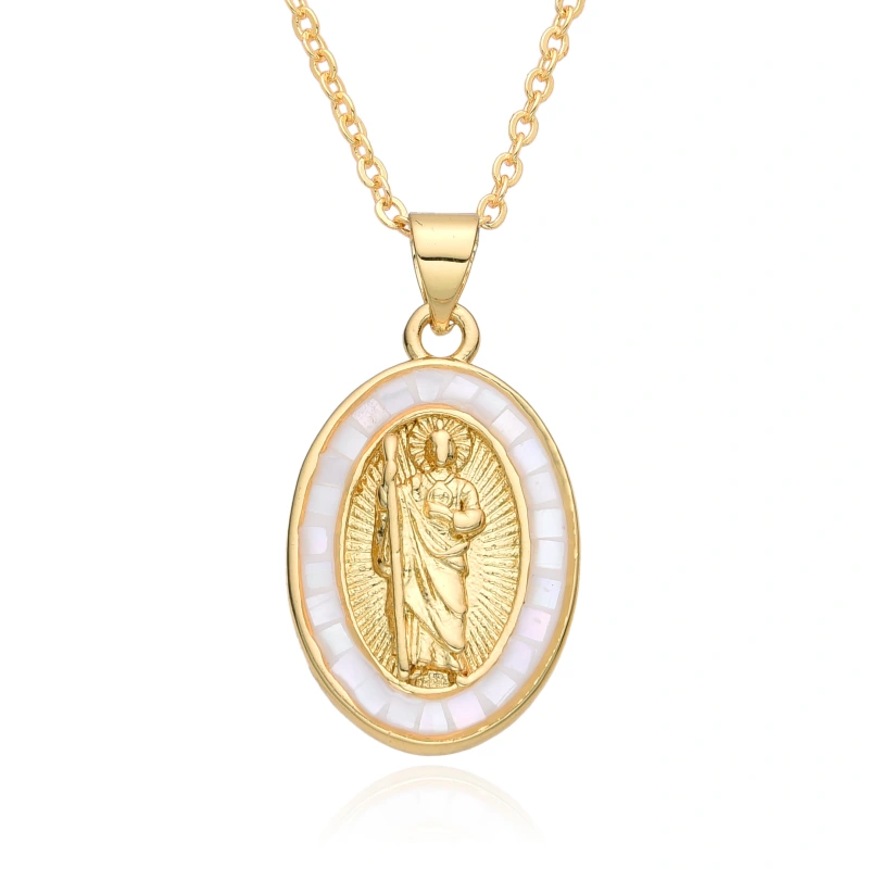 Collar ovalado de San Benito de Guadalupe, Virgen María, cadena de clavícula para mujer, colgante de concha que gotea aceite, joyería de cobre  COPN/32-127