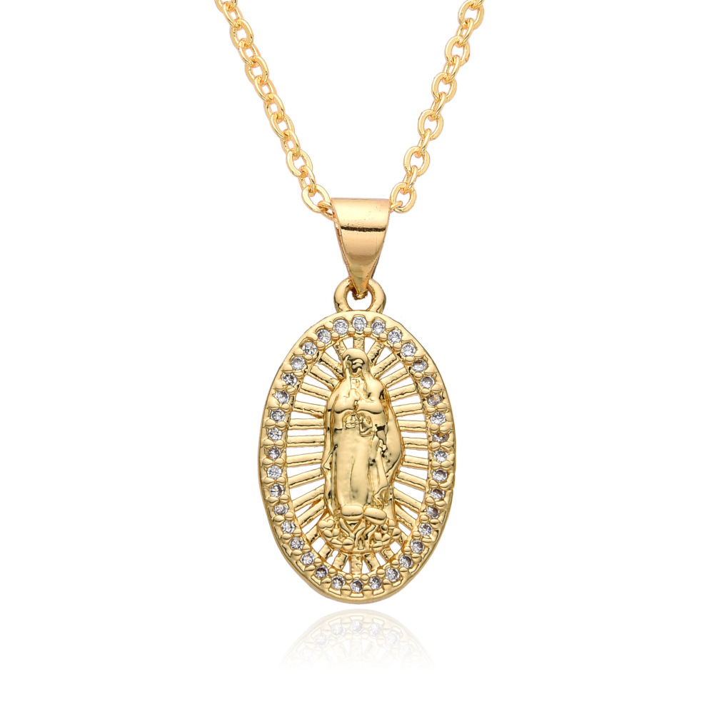 Collar de joyería religiosa de cobre con micropavé de circonitas y collar de la Virgen María  COPN/32-134