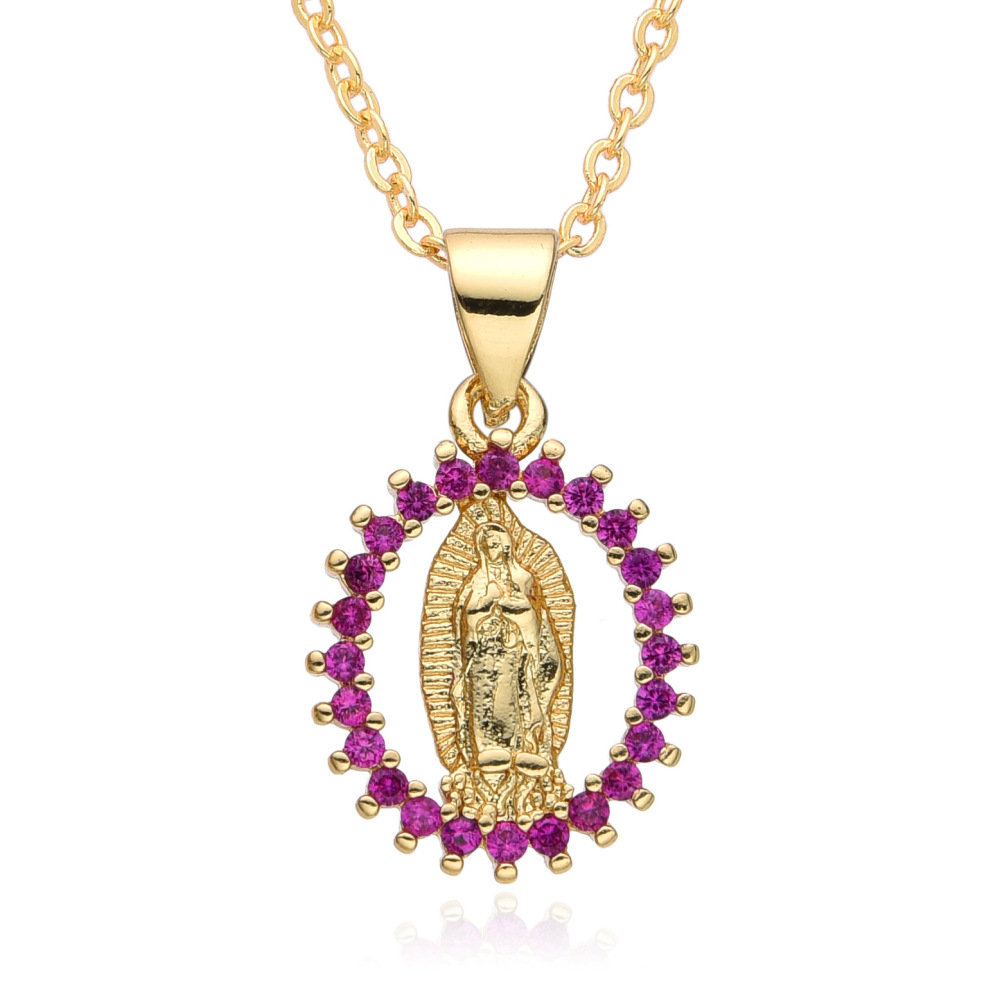 Collar de joyería de cobre religioso Micropaved Zirconia Jesús Virgen María Collar  COPN/32-136
