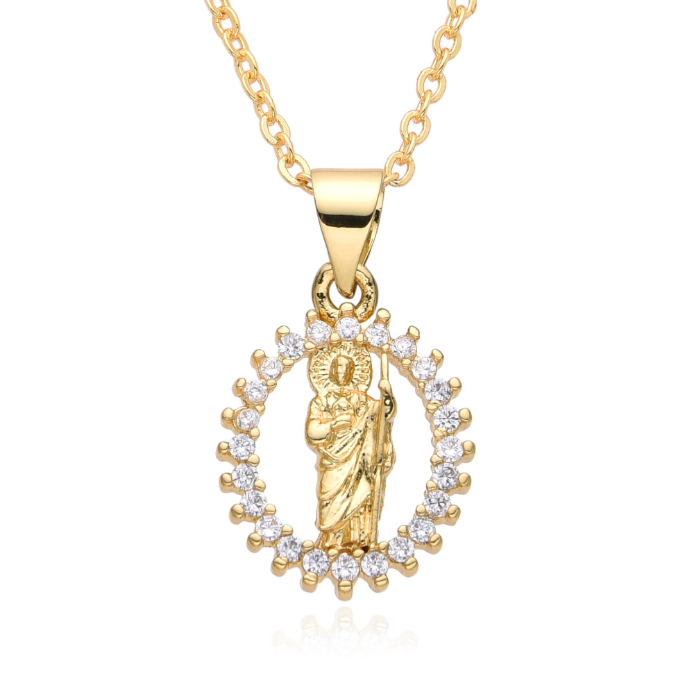 Collar de joyería de cobre religioso Micropaved Zirconia Jesús Virgen María Collar  COPN/32-136