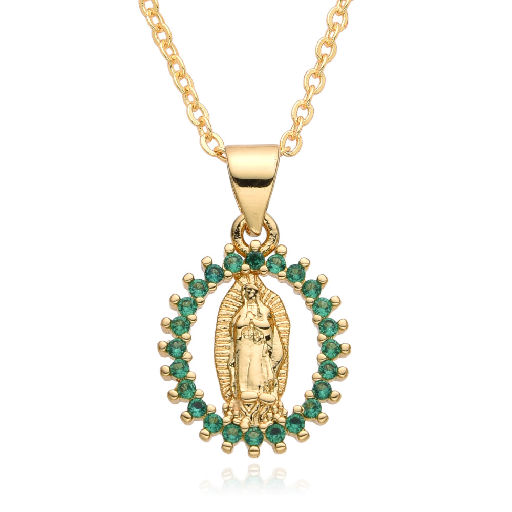 Collar de joyería de cobre religioso Micropaved Zirconia Jesús Virgen María Collar  COPN/32-136