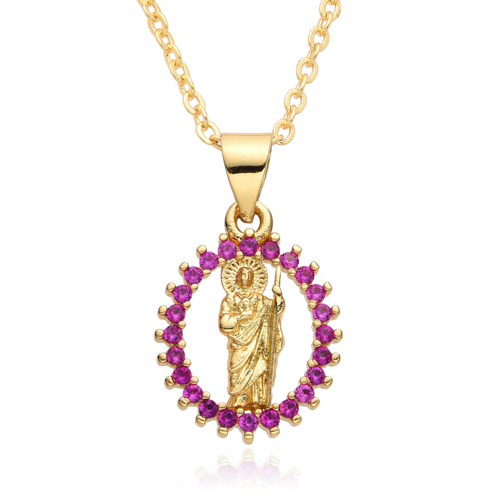 Collar de joyería de cobre religioso Micropaved Zirconia Jesús Virgen María Collar  COPN/32-136