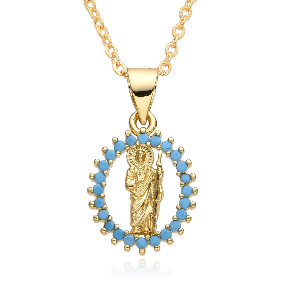 Collar de joyería de cobre religioso Micropaved Zirconia Jesús Virgen María Collar  COPN/32-136