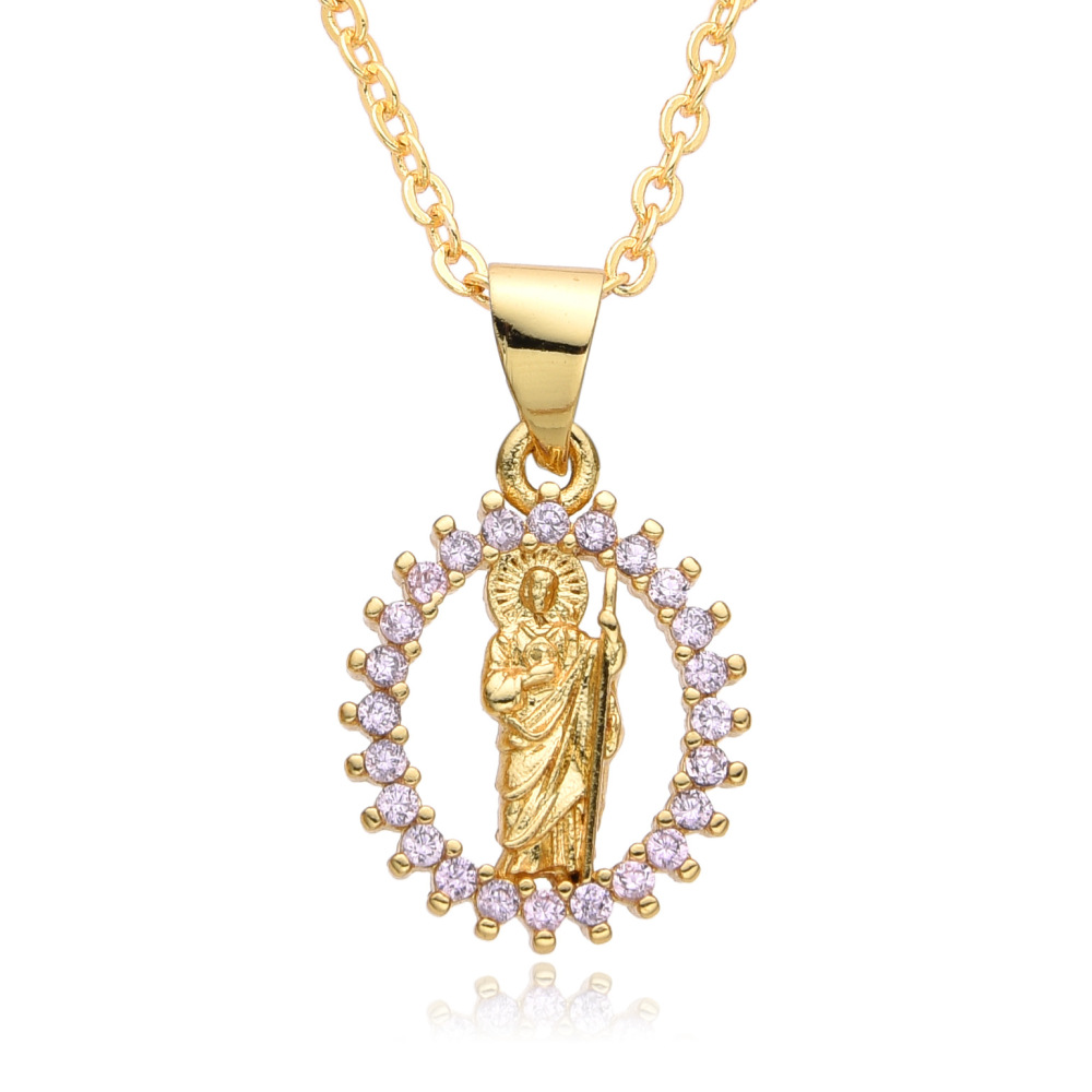 Collar de joyería de cobre religioso Micropaved Zirconia Jesús Virgen María Collar  COPN/32-136