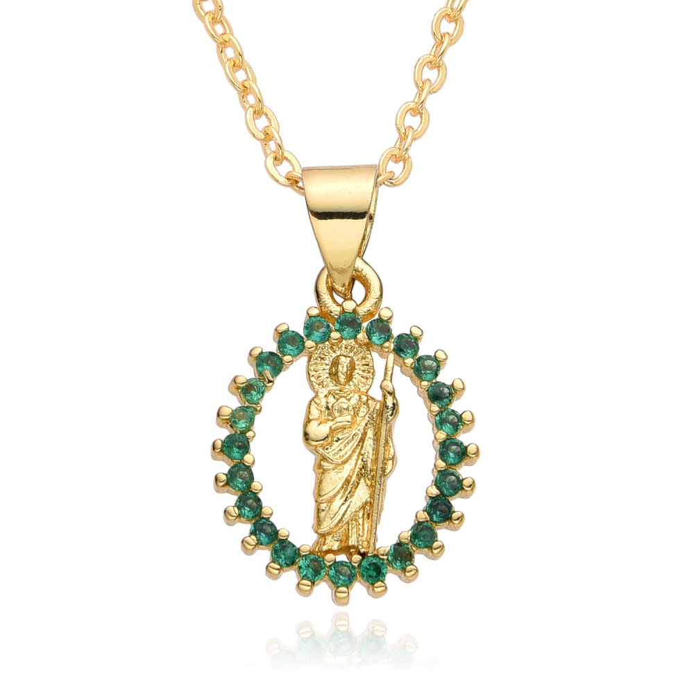 Collar de joyería de cobre religioso Micropaved Zirconia Jesús Virgen María Collar  COPN/32-136