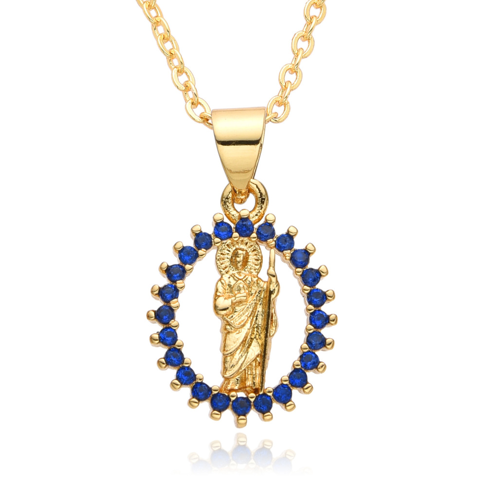 Collar de joyería de cobre religioso Micropaved Zirconia Jesús Virgen María Collar  COPN/32-136