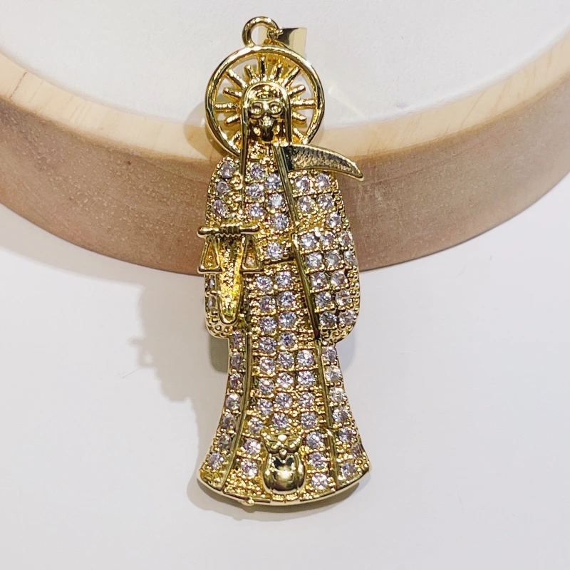 Joyas de cobre, popular colgante de la Muerte, modelo personalizado, cobre bañado en oro real, circonitas de colores micropavimentadas, accesorios para collares  COPP/37-139