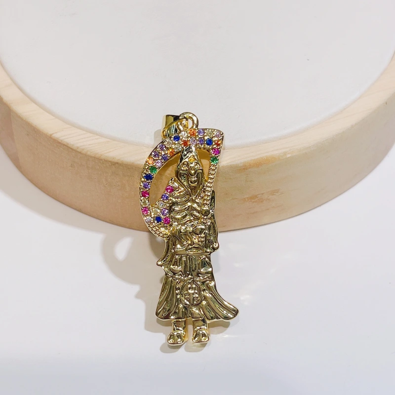 Joyas de cobre, popular colgante de la Muerte, modelo personalizado, cobre bañado en oro real, circonitas de colores micropavimentadas, accesorios para collares  COPP/37-139