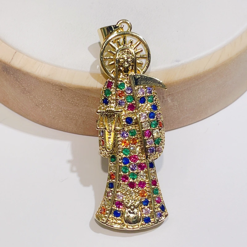 Joyas de cobre, popular colgante de la Muerte, modelo personalizado, cobre bañado en oro real, circonitas de colores micropavimentadas, accesorios para collares  COPP/37-139