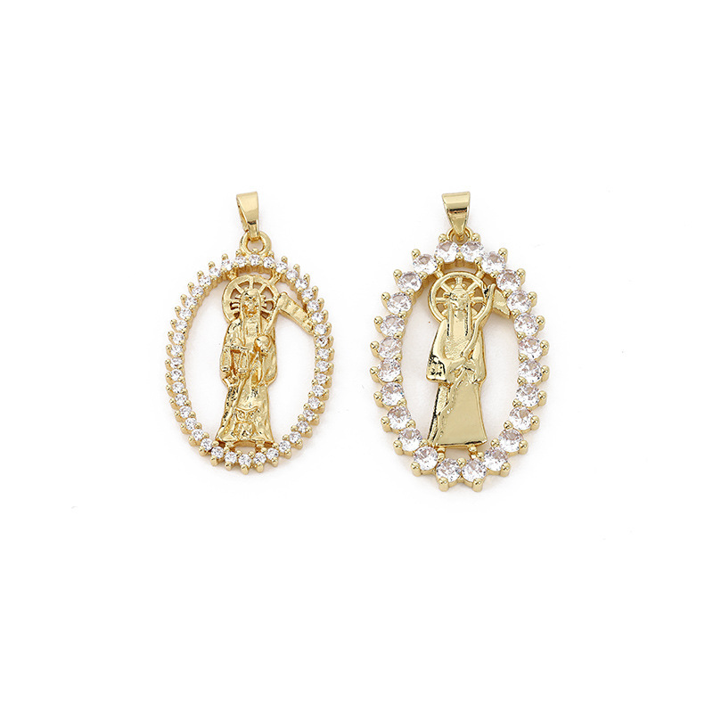 Joyería religiosa de bronce con circonita y diamantes, colgante ovalado con forma de hoz de la muerte  COPP/37-150