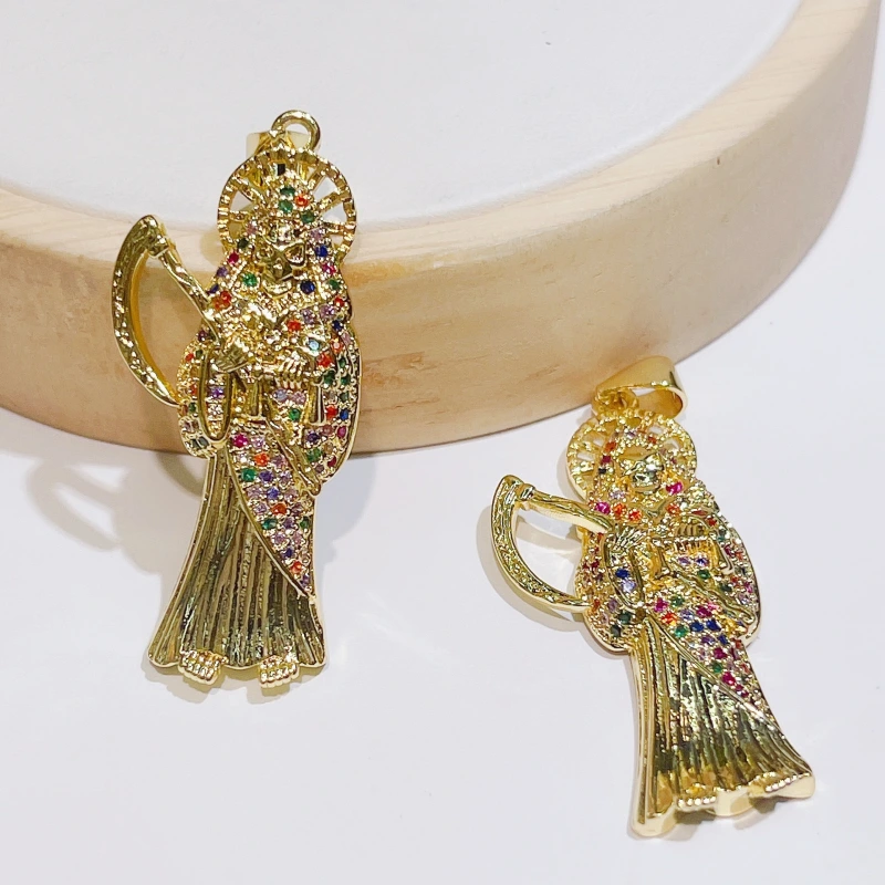 Joyas de cobre, popular colgante de la Muerte, modelo personalizado, cobre bañado en oro real, circonitas de colores micropavimentadas, accesorios para collares  COPP/37-139