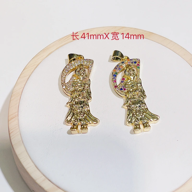 Joyas de cobre, popular colgante de la Muerte, modelo personalizado, cobre bañado en oro real, circonitas de colores micropavimentadas, accesorios para collares  COPP/37-139