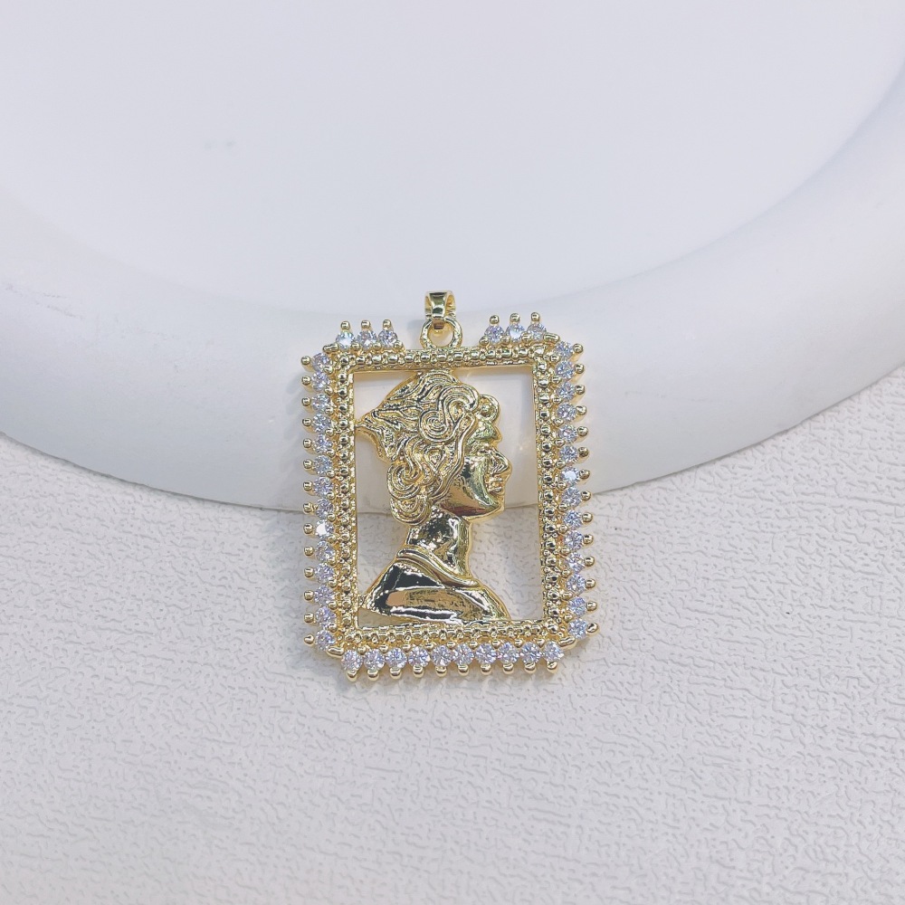 Joyería religiosa de cobre, retrato de cabeza con incrustaciones de diamantes y circonitas, rectangular hueco, diseño de nicho, colgante de joyería  COPP/37-156
