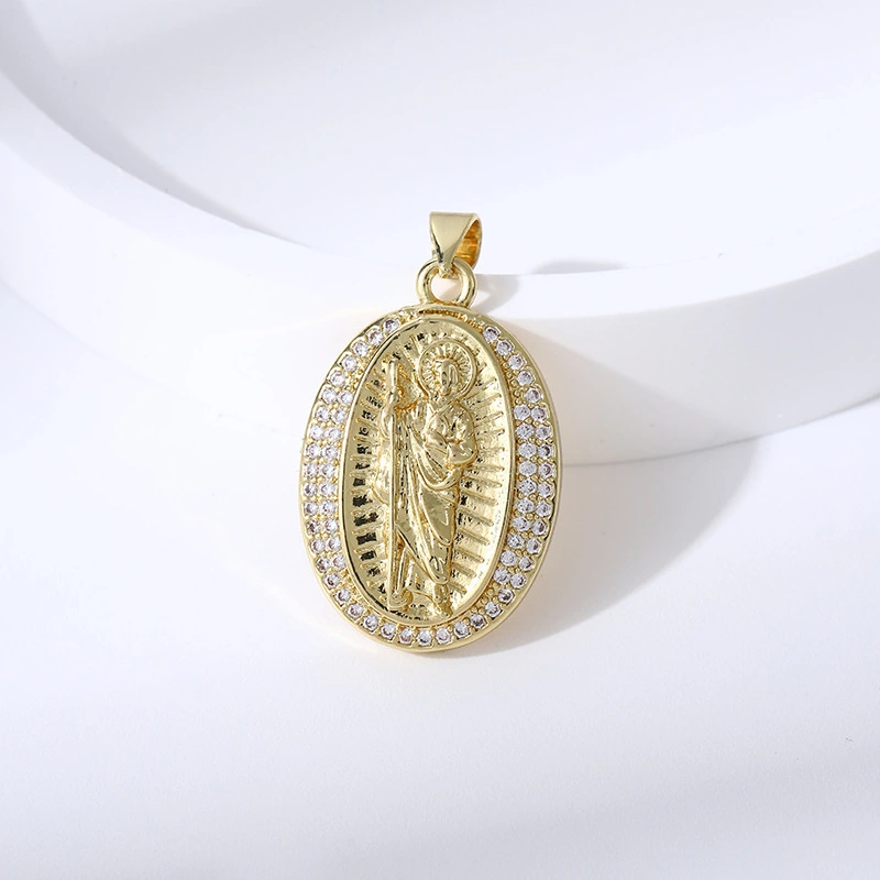 Joyería religiosa de bronce con circonita y diamantes, colgante ovalado de la Virgen María  COPP/37-154