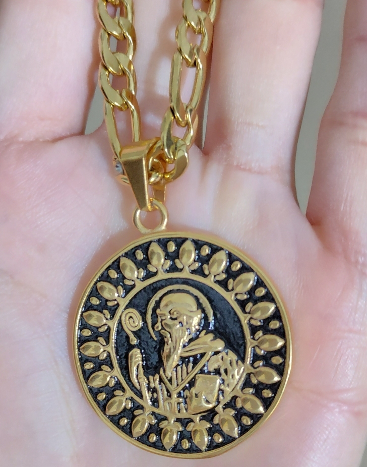 Colgante religioso de acero inoxidable, collar clásico de San Benito, accesorios colgantes, cadena de perlas redondas, cadena torcida, cadena ovalada 3: cadena 1NK