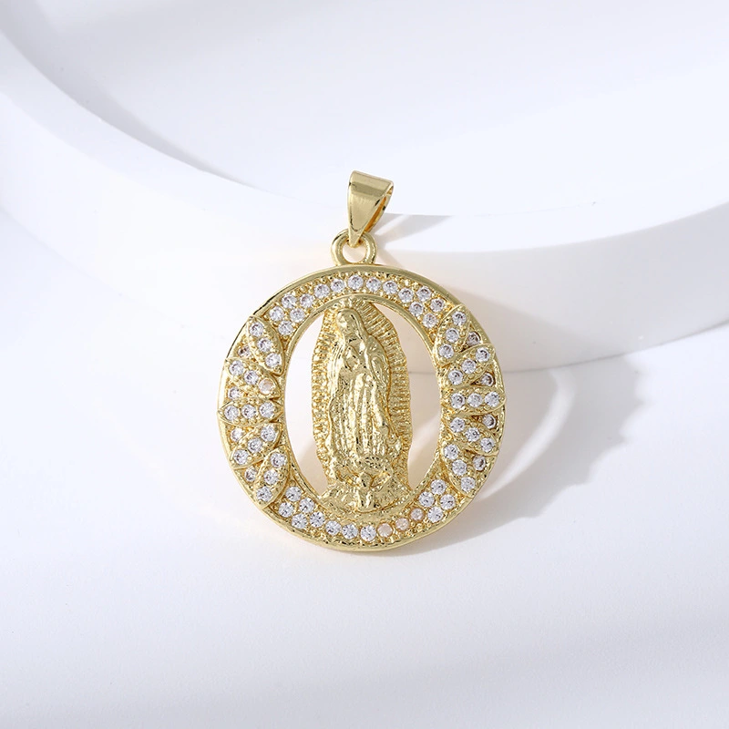 Joyería religiosa de bronce con circonita y diamantes, colgante ovalado de la Virgen María  COPP/37-154