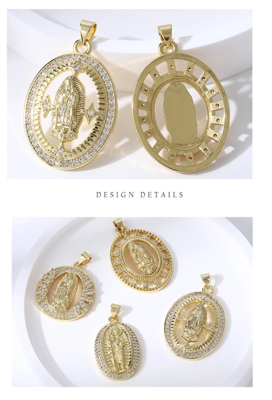 Joyería religiosa de bronce con circonita y diamantes, colgante ovalado de la Virgen María  COPP/37-154