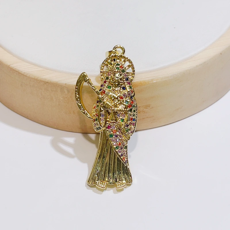 Joyas de cobre, popular colgante de la Muerte, modelo personalizado, cobre bañado en oro real, circonitas de colores micropavimentadas, accesorios para collares  COPP/37-139