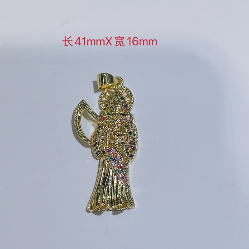 Joyas de cobre, popular colgante de la Muerte, modelo personalizado, cobre bañado en oro real, circonitas de colores micropavimentadas, accesorios para collares  COPP/37-139