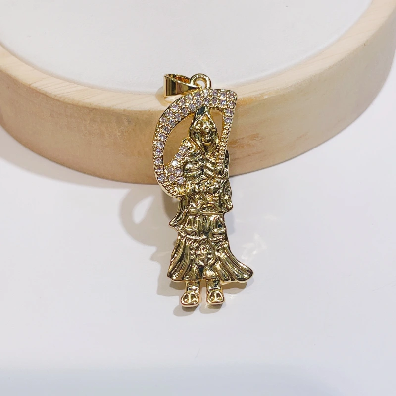 Joyas de cobre, popular colgante de la Muerte, modelo personalizado, cobre bañado en oro real, circonitas de colores micropavimentadas, accesorios para collares  COPP/37-139