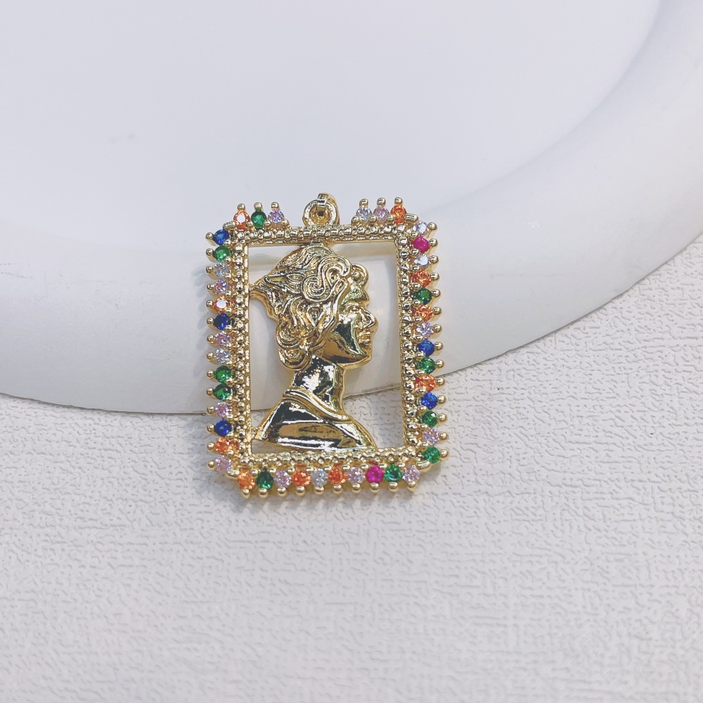 Joyería religiosa de cobre, retrato de cabeza con incrustaciones de diamantes y circonitas, rectangular hueco, diseño de nicho, colgante de joyería  COPP/37-156