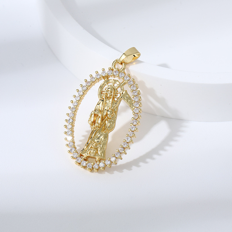 Joyería religiosa de bronce con circonita y diamantes, colgante ovalado con forma de hoz de la muerte  COPP/37-150