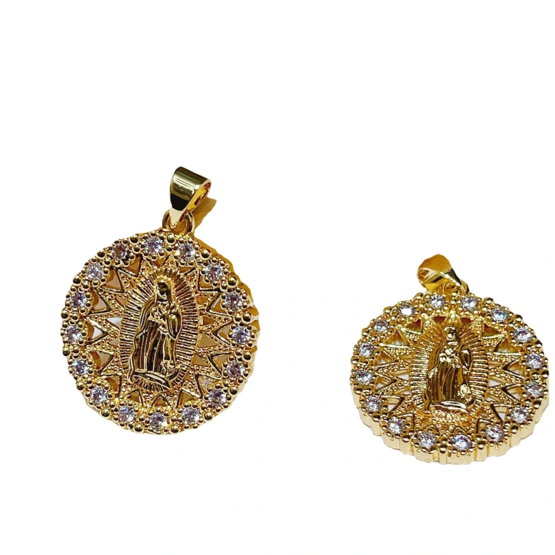 Joyería de cobre, circón con incrustaciones de diamantes, diamante blanco, diamante redondo de color, colgante de la Virgen María, retención de color de galvanoplastia, accesorios de joyería al por mayor  COPP/37-159