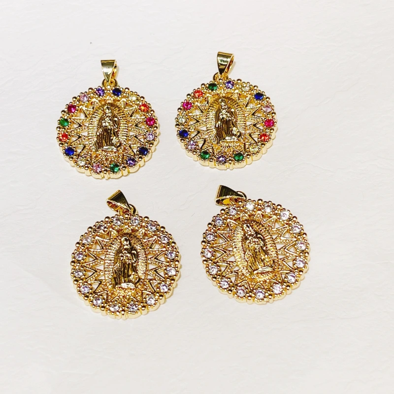 Joyería de cobre, circón con incrustaciones de diamantes, diamante blanco, diamante redondo de color, colgante de la Virgen María, retención de color de galvanoplastia, accesorios de joyería al por mayor  COPP/37-159