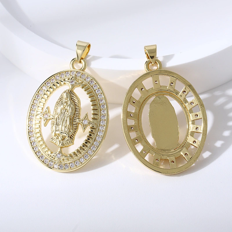Joyería religiosa de bronce con circonita y diamantes, colgante ovalado de la Virgen María  COPP/37-154