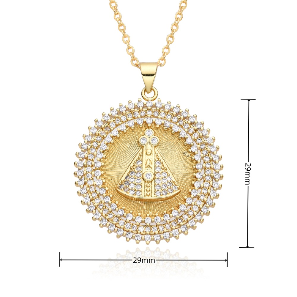 Joyería religiosa de cobre, collar Virgen María, diamante baguette con incrustaciones de diamantes, diseño de nicho, accesorios colgantes  COPN/32-173