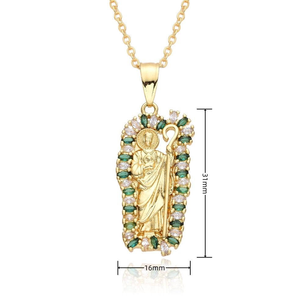 Joyería religiosa de cobre, collar Virgen María, diamante baguette con incrustaciones de diamantes, diseño de nicho, accesorios colgantes  COPN/32-173