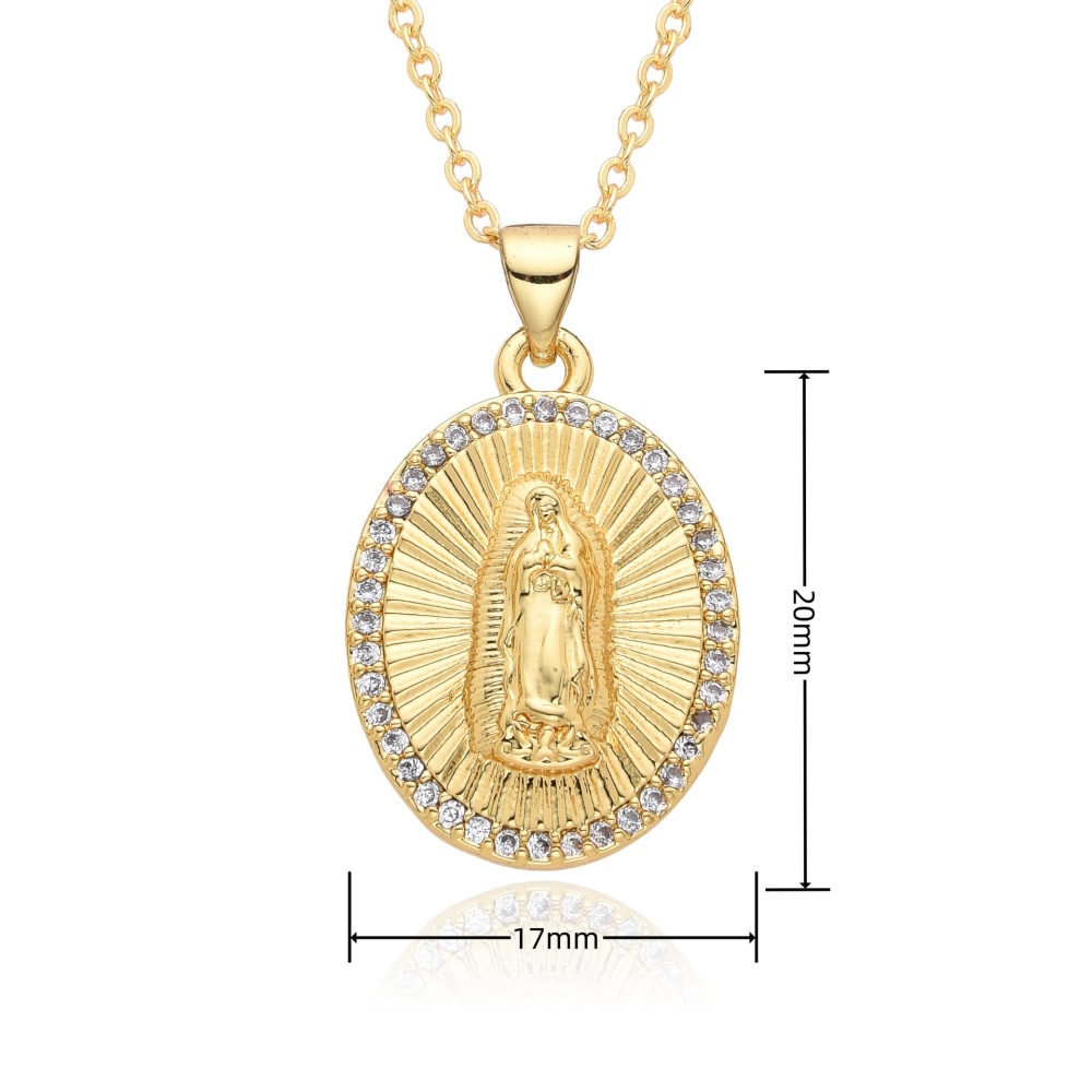 Joyas religiosas de cobre, colgante de diamantes y circonitas, joyería para mujer, collar Virgen María  COPN/32-167